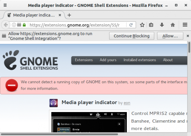 Warnung zur Gnome-Shell-Integration