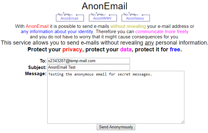 AnonEmail zum Senden anonymer E-Mails