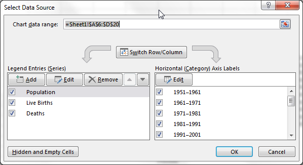 Excel-Datenbereich Name Datenreihe