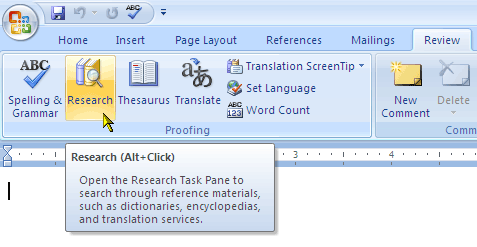 Microsoft Word-Forschungsbereich