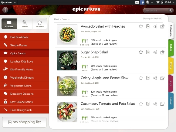 Epicurious: Eine kostenlose Rezept- und Einkaufslisten-App [iOS, WebOS, Android + More] für Tablets