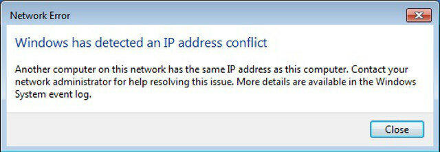 Fenster für IP-Konfliktfehlermeldungen