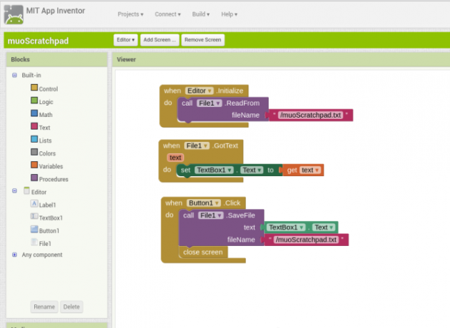 Android App Appinventor Screen2 Blöcke erstellen