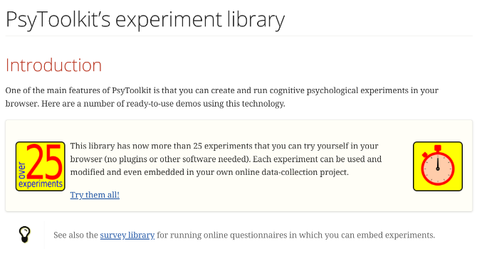 PsyToolkit bietet 25 kostenlose kognitive Tests und psychologische Experimente online an