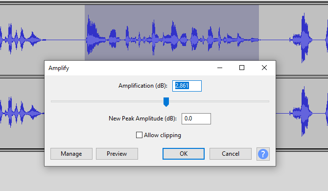 Verwenden Sie das Amplify-Tool, um Gesangsspuren in Audacity zu korrigieren