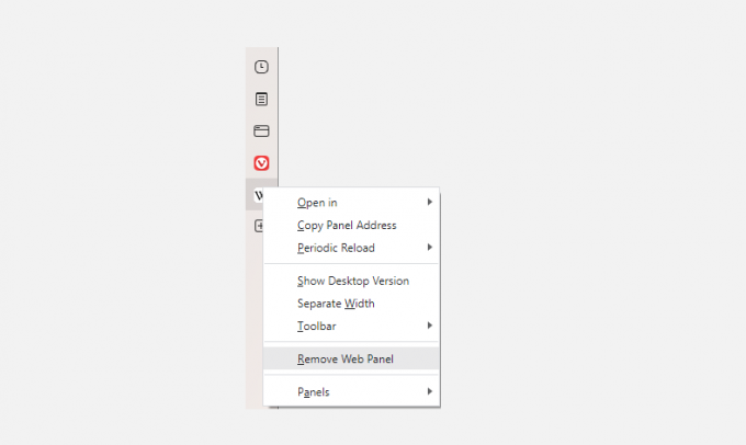 Screenshot, der zeigt, wie man Webpanels in vivaldi. entfernt