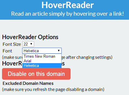 Hover-Reader-Einstellungen