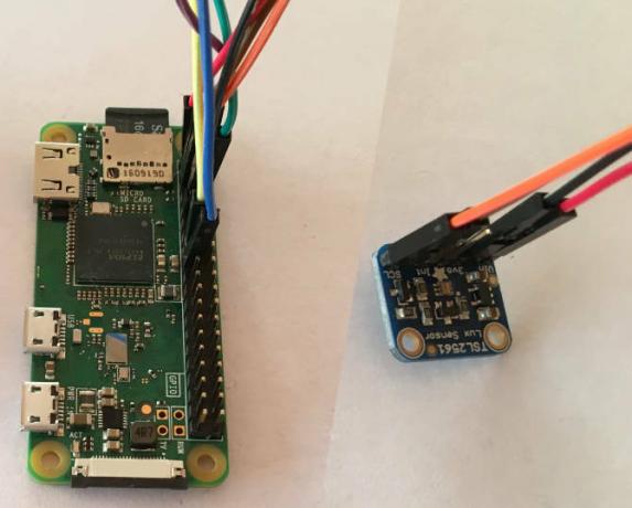 Raspberry Pi Zero W an den Lux-Sensor TSL2561 angeschlossen