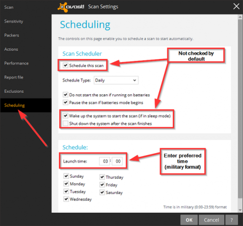 Avast - Scaneinstellungen planen