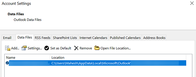 Öffnen Sie den Speicherort der Outlook-Datendatei
