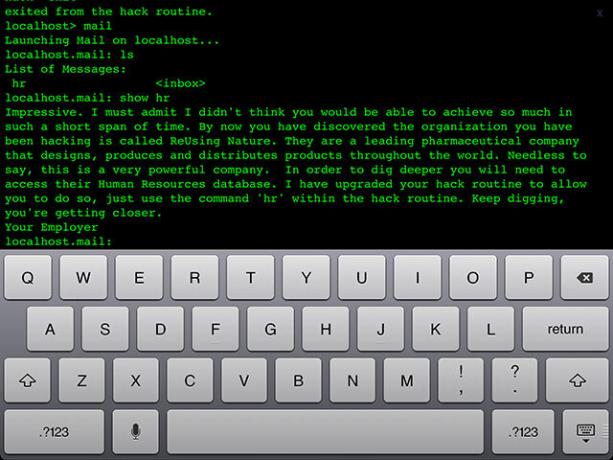 Hack RUN: Gib vor, ein Hacker in diesem Text-Abenteuerspiel zu sein. Hackrun-Mail