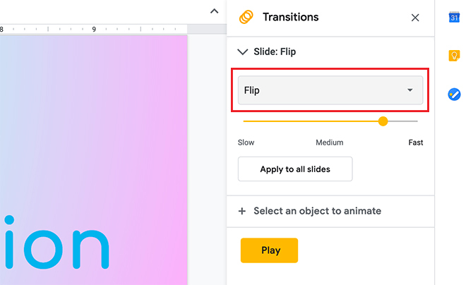 Erstellen Sie Übergänge in Google Slides Flip Transition