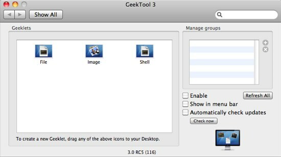 GeekTool - Anzeigen von Systeminformationen auf einem Mac in den Einstellungen von Style 01c GeekTool 3