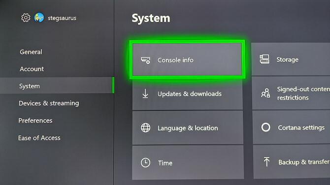 Xbox One-Konsolen-Info-Menü