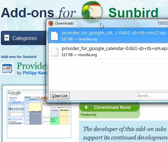 Mozilla Sunbird Google Kalender-Synchronisierung