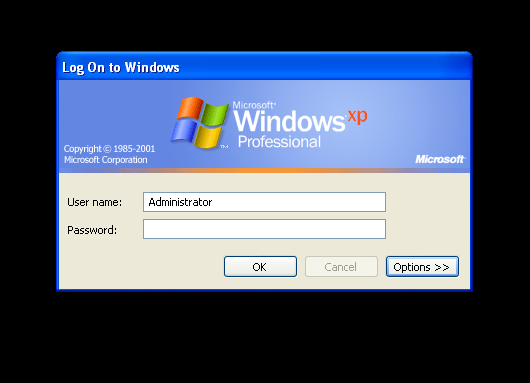 Dies zeigt den Anmeldebildschirm für Windows XP