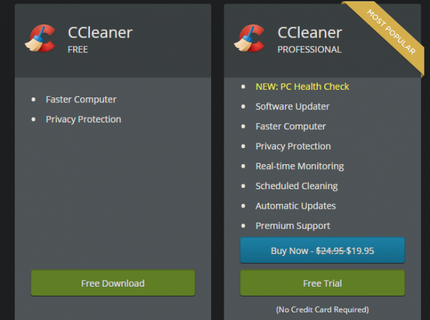 CCleaner-Versionsvergleich