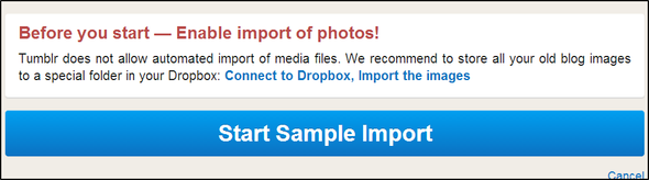 Ihr Last-Minute-Leitfaden zum Exportieren Ihres Poster-Blogs, bevor es für immer heruntergefahren wird Import2 Dropbox-Nachricht und große blaue Startschaltfläche