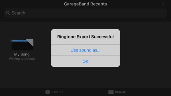 GarageBand App Export abgeschlossen