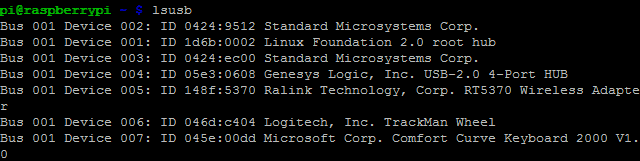 Verwenden Sie lsusb, um mehr über USB-Geräte zu erfahren, die an den Raspberry Pi angeschlossen sind