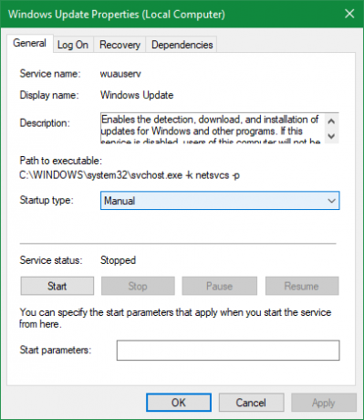 Eigenschaften des Windows Update-Dienstes