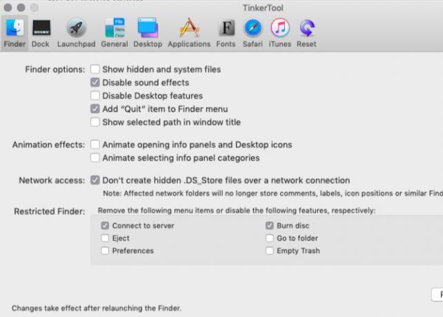 Finder-Bereich im Tinker-Tool unter macOS