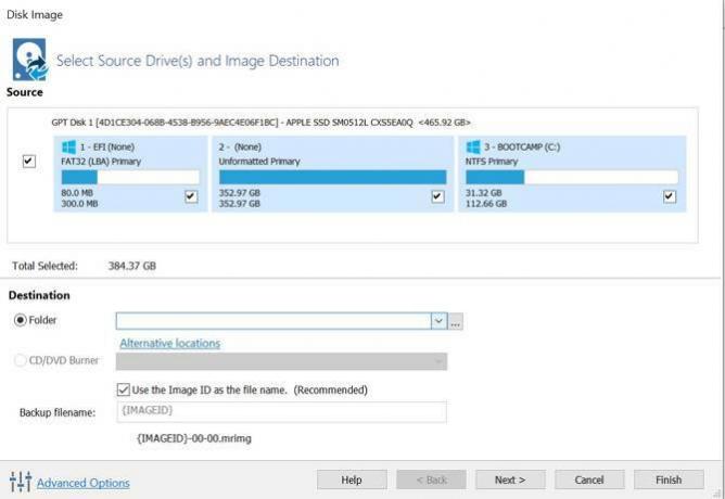 Starten eines Backups in Macrium Reflect Free