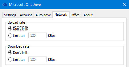 Onedrive-Bandbreiteneinstellungen