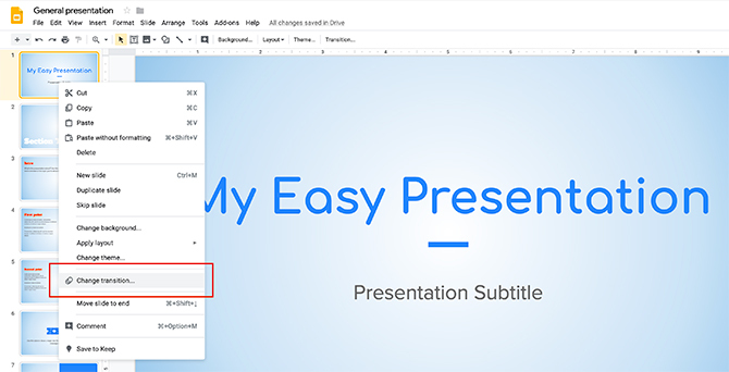 So erstellen Sie eine Präsentation Google Slides Change Transition