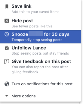 So verhindern Sie, dass Facebook-Freunde oder -Seiten Ihren Feed übernehmen FB Snooze 1