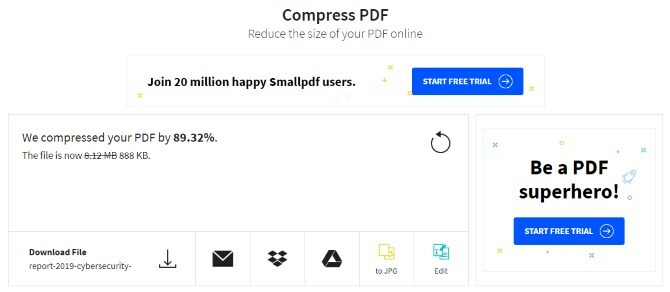 Die Ergebnisse einer Dateikomprimierung mit Compress PDF