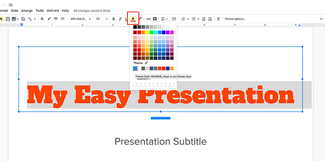 So erstellen Sie eine Präsentation Google Slides Ändern der Schriftfarbe