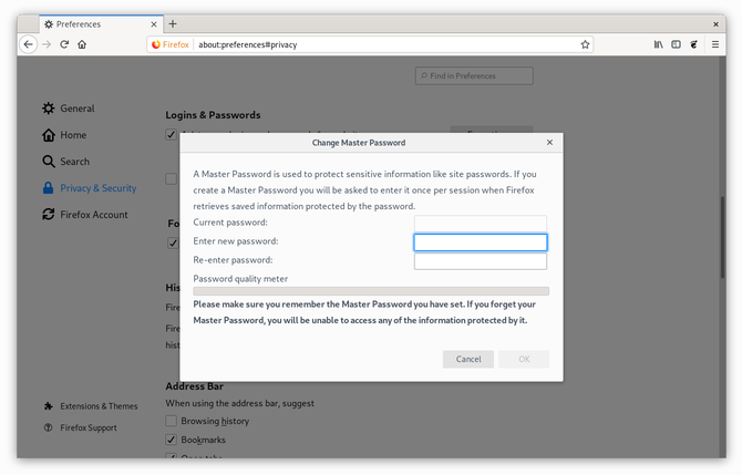 Erstellen eines Master-Passworts in Firefox unter Fedora Linux