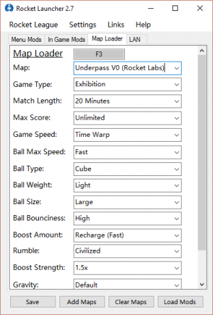 Rocket League Rocket Launcher Mod benutzerdefinierte Spieleinstellungen