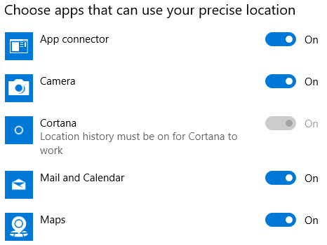 Windows 10 Apps Ortungsdienste