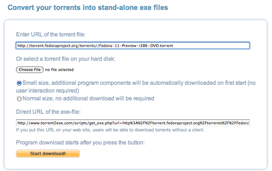 Laden Sie Torrents ohne Client über Torrent2Exe [Windows] torrent2fedora herunter