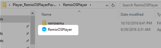 Führen Sie den Remix OS Player ZIP-Ordner aus