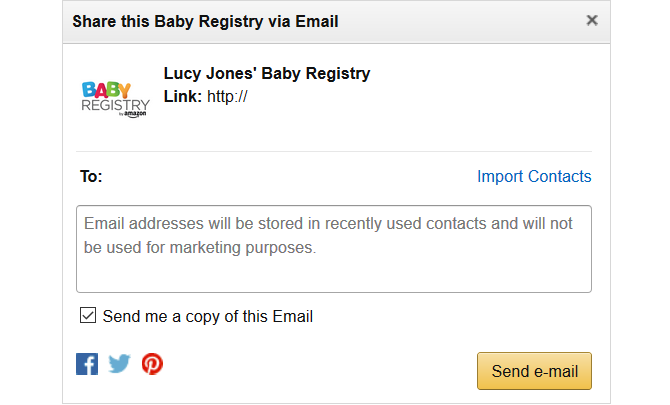 Amazon Baby Registry E-Mail-Share-Box