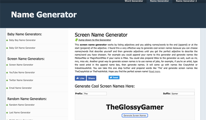 So wählen Sie einen Bildschirmnamen mit dem Namensgenerator aus