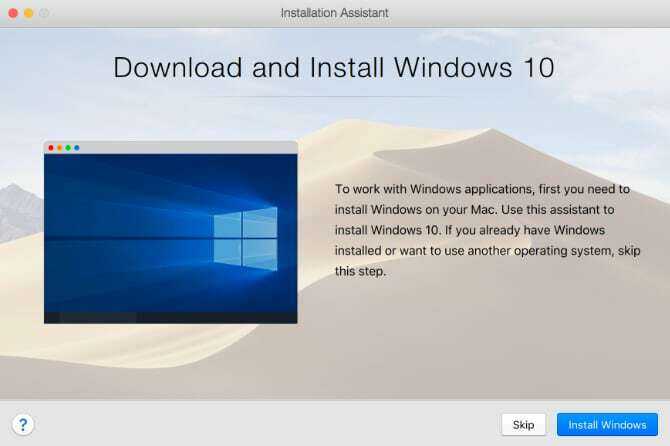 Parallels kann Windows 10 für Sie herunterladen