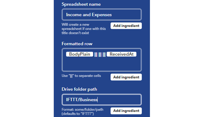 ifttt neue Zeilendetails