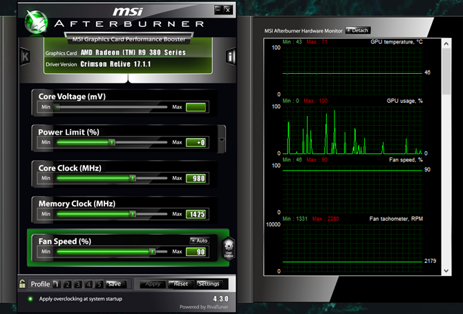 Screenshot des MSI-Afterburner-Programms