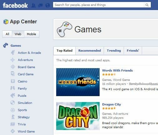 App Center auf Facebook