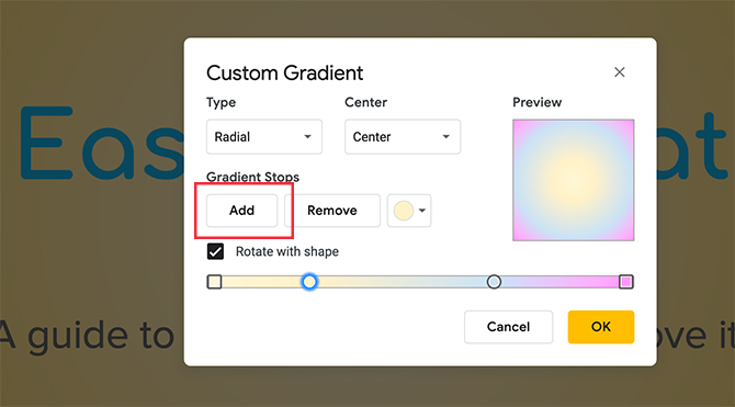 Benutzerdefinierte Farbverläufe Google Slides Move Color Stop