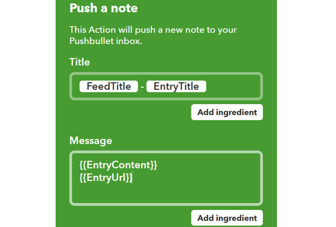 IFTTT RSS und Pushbullet Applet