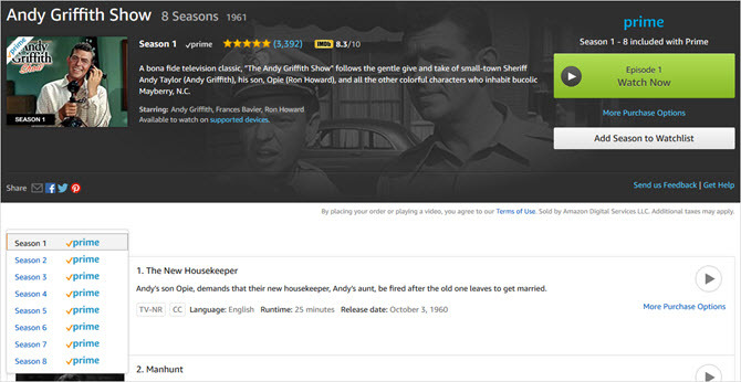 amazon prime video die andy griffith show