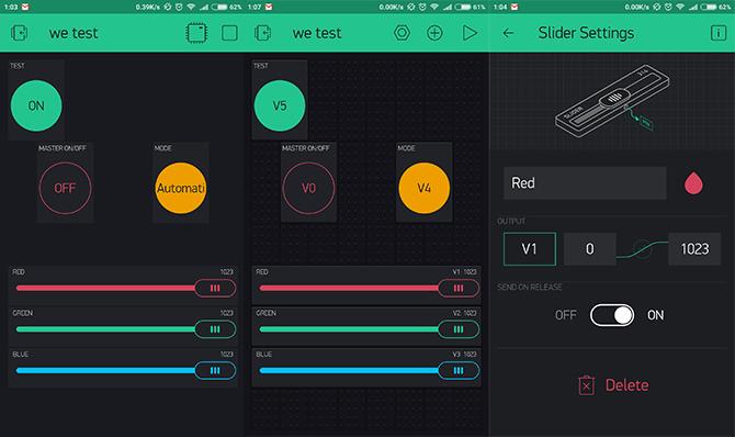 Blynk App Schieberegler und Schaltflächen