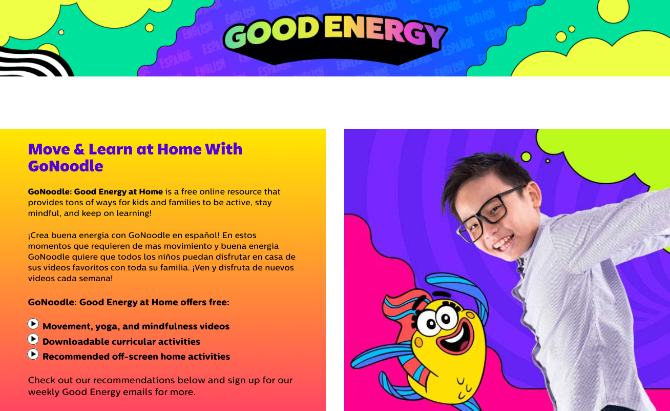 GoNoodles Good Energy at Home bietet wöchentlich kostenlose Sport- und Bewegungsaktivitäten für Kinder