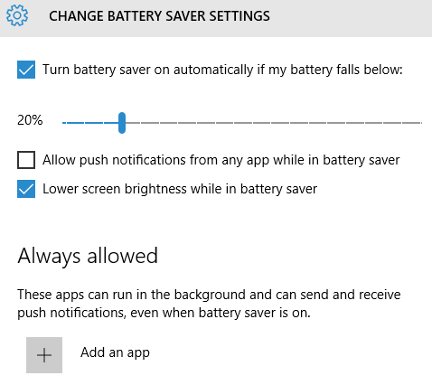 Windows 10 Ändern Sie die Einstellungen für den Batteriesparmodus