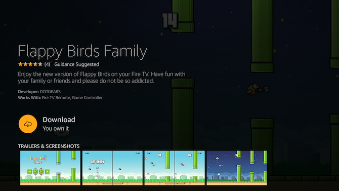 Verwendung des Amazon Fire TV Sticks: Herunterladen und Spielen von Flappy Birds Family und anderen Spielen